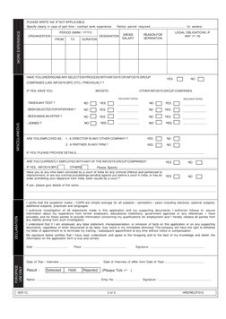 WORK EXPERIENCE 
PLEASE WRITE ‘NA’ IF NOT APPLICABLE. 
Specify clearly in case of part time / contract work exper