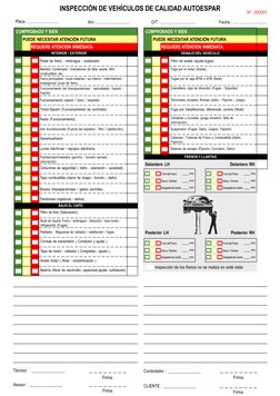 INSPECCIÓN DE VEHÍCULOS DE CALIDAD AUTOESPAR
N°. 000001
Placa : ...............................
Fecha : .....................