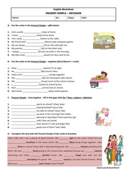 English Worksheet 
PRESENT SIMPLE – REVISION                                                    
Name: 
No.: 
Class: 
Date: