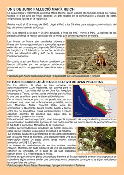 UN 8 DE JUNIO FALLECIÓ MARÍA REICH 
La arqueóloga y matemática alemana María Reiche, quien estudió las famosas líneas de Nasc