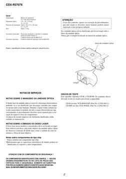 2
CDX-R3707X
Se a unidade óptica estiver danificada, por favor troque todo o
bloco da unidade óptica.
Nunca gire o trimpot lo