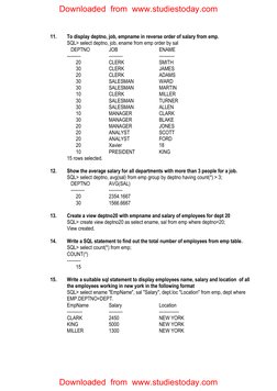 11. 
To display deptno, job, empname in reverse order of salary from emp. 
SQL> select deptno, job, ename from emp order by s
