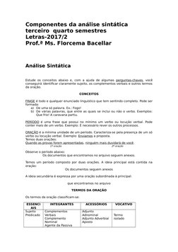 Componentes da análise sintática
terceiro  quarto semestres
Letras-2017/2
Prof.ª Ms. Florcema Bacellar
Análise Sintática
Estu