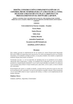 DISEÑO, CONSTRUCCIÓN E IMPLEMENTACIÓN DE UN 
CONTROL PID DE TEMPERATURA UN ATRAVES DE LA TOMA 
DE DATOS ATRAVES DE UNA PLACA