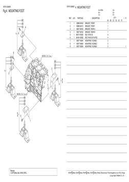 Fig.4.  MOUNTING FOOT
 0CR10-G56000
 Remarks
 (1)OPTIONAL:SAIL DRIVE SPEC.
 0CR10-G56000  4.  MOUNTING FOOT
 (F)=
 (E)=
 (D)