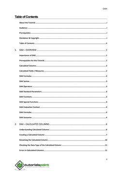 DAX
ii
Table of Contents
About the Tutorial ..........................................................................