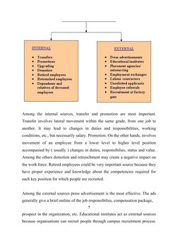 Among  the  internal  sources,  transfer  and  promotion  are  most  important. 
Transfer involves lateral movement within th