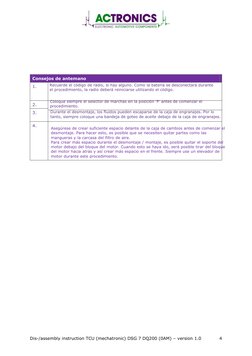 Dis-/assembly instruction TCU (mechatronic) DSG 7 DQ200 (0AM) – version 1.0 
4 
Consejos de antemano 
1. 
Recuerde el código