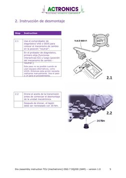 Dis-/assembly instruction TCU (mechatronic) DSG 7 DQ200 (0AM) – version 1.0 
5 
2. Instrucción de desmontaje
Step 
Instructio