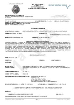 TIPO DE BO: INICIAL
DATA DO REGISTRO: 17/11/2017
HORA DO REGISTRO: 23:30
ORIGEM DA COMUNICAÇÃO: VIA CENTRO DE COMUNICAÇÃO
PRO