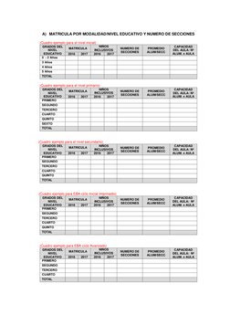 A) MATRICULA POR MODALIDAD/NIVEL EDUCATIVO Y NUMERO DE SECCIONES 
 
(Cuadro ejemplo para el nivel inicial) 
GRADOS DEL 
NIV