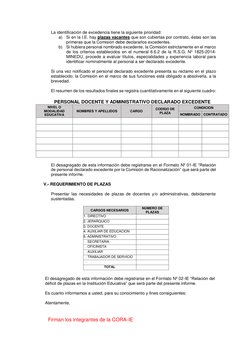 La identificación de excedencia tiene la siguiente prioridad: 
a) Si en la I.E. hay plazas vacantes que son cubiertas por con