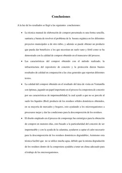 Conclusiones 
A la luz de los resultados se llegó a las siguientes  conclusiones: 
 La técnica manual de elaboración de comp
