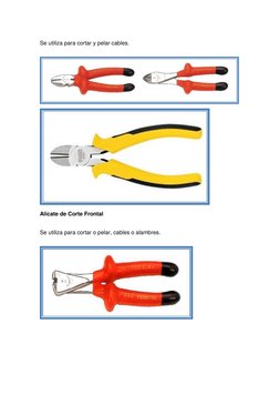 Se utiliza para cortar y pelar cables. 
 
 
 
Alicate de Corte Frontal 
  
Se utiliza para cortar o pelar, cables o alambr