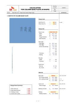 1 / 9
Doc No
:
CALCULATION
Job No
:
07261D
FOR COLUMN BASE PLATE (H-SHAPE)
Rev
:
Page
:
TITLE:
Base Plate for H - Shape Steel