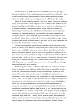 “Bedtime Story” by George Macbeth tells a story that takes place in the apocalyptic 
future, and it talks about the past and