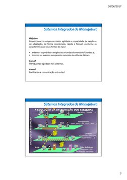 08/06/2017
7
Sistemas Integrados de Manufatura
Objetivo
Proporcionar às empresas maior agilidade e capacidade de reação e
de
