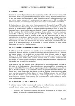 Page | 2  
 
SECTION A: TECHNICAL REPORT WRITING 
1. INTRODUCTION 
Contrary to current layman thinking that engineering works