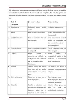 Project on Process Costing 
 
 
Page 7 
 
Job order costing and process costing are two different systems. Both the systems a