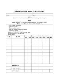 AIR COMPRESSOR INSPECTION CHECKLIST 
 
 
EVENT: 
 
YEAR:  
 
NOTE 
Do not "tick".  Write OK or use the number o