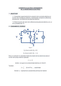 CORRIENTE ELECTRICA DEPENDIENTE  
DE LA RESISTENCIA ELECTRICA 
 
 
1.- OBJETIVOS 
 
1.1 Comprobar experimental de la variació