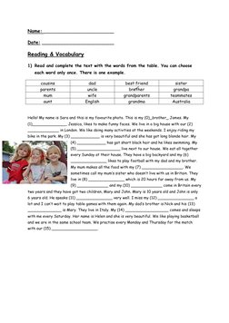 Name: ________________________ 
Date: _________________________ 
Reading & Vocabulary  
1) Read and complete the text with th