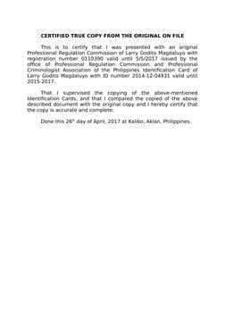 Certified True Copy Samples and Formats | PDF | Document | Government ...