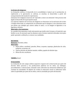 La lectura de imágenes: 
La formación estética, el desarrollo de la sensibilidad, el placer por la producción, la 
exploració