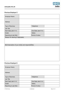www.jobs.nhs.uk
_____________________________________________________________________________
Previous Employer 5
Employer Na