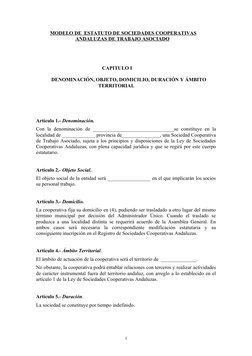 MODELO DE  ESTATUTO DE SOCIEDADES COOPERATIVAS
                               ANDALUZAS DE TRABAJO ASOCIADO