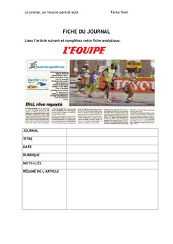La prensa, un recurso para el aula                               Tarea final 
 
 
FICHE DU JOURNAL 
 
Lisez l’article suivant