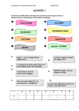 La prensa, un recurso para el aula                               Tarea final 
ACTIVITÉ 1 
 
Associez les différentes rubrique