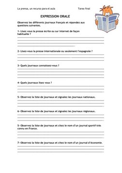 La prensa, un recurso para el aula                               Tarea final 
EXPRESSION ORALE 
 
Observez les différents jou