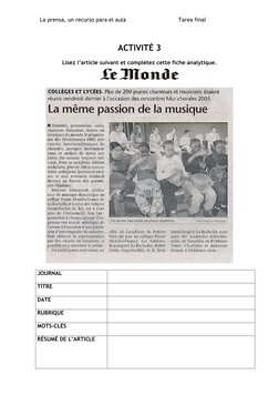 La prensa, un recurso para el aula                               Tarea final 
 
ACTIVITÉ 3 
 
Lisez l’article suivant et comp