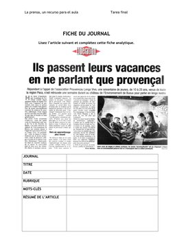 La prensa, un recurso para el aula                               Tarea final 
 
 
FICHE DU JOURNAL 
 
Lisez l’article suivant