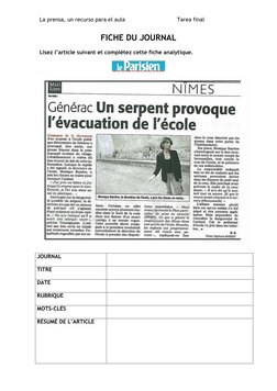 La prensa, un recurso para el aula                               Tarea final 
FICHE DU JOURNAL 
 
Lisez l’article suivant et