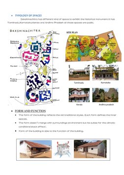 TYPOLOGY OF SPACES 
                     Dakshinachitra has different kind of space to exhibit the historical monumen