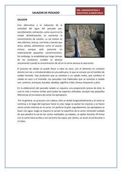 SALAZON DE PESCADO  
ING. AGROINDUSTRIAL E 
INDUSTRIAS ALIMENTARIAS 
 
SALAZON 
Una alternativa a la reducción de la 
activid
