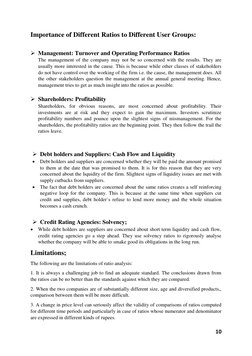 10 
 
Importance of Different Ratios to Different User Groups: 
 
 Management: Turnover and Operating Performance Ratios 
Th