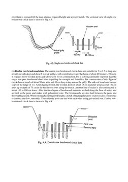 procedure is repeated till the dam attains a required height and a proper notch. The sectional view of single row 
brushwood