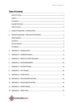 Adobe InDesign CC 
 
ii 
 
Table of Contents 
About the Tutorial ............................................................