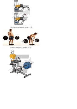 Peso muerto rumano con barra: 4 x 10. 
 
Gemelo en máquina sentado: 3 x 15.