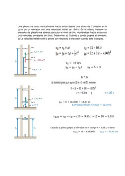 Una pelota se lanza verticalmente hacia arriba desde una altura de 12metros en el 
pozo de un elevador con una velocidad