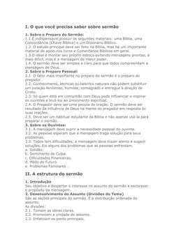 I. O que você precisa saber sobre sermão 
1. Sobre o Preparo do Sermão: 
1.1.É indispensável possuir os seguintes materiais: