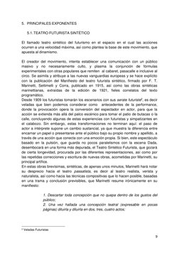 9 
 
5. PRINCIPALES EXPONENTES  
 
5.1. TEATRO FUTURISTA SINTÉTICO 
 
El llamado teatro sintético del futurismo en el espacio
