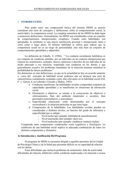 ENTRENAMIENTO EN HABILIDADES SOCIALES
1.   INTRODUCCIÓN:
Para  poder  tener  una  comprensión  básica  del  término  HHSS  es