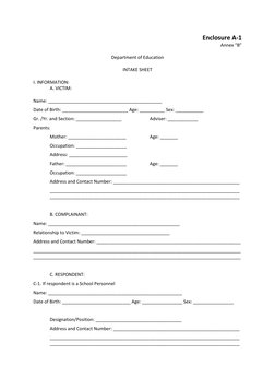 DepEd Child Protection Intake Sheet | PDF | Juvenile Delinquency ...
