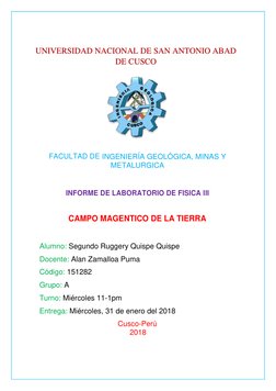 FACULTAD DE INGENIERÍA GEOLÓGICA, MINAS Y 
METALURGICA 
 
 
INFORME DE LABORATORIO DE FISICA II