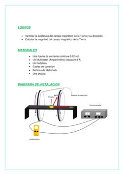 LOGROS 
 
 Verificar la existencia del campo magnético de la Tierra y su dirección. 
 Calcular la magnitud del campo ma