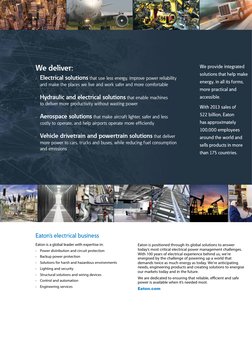 3
eaton - Menvier emergency lighting product guide
Eaton’s electrical business
Eaton is a global leader with expertise in:
•